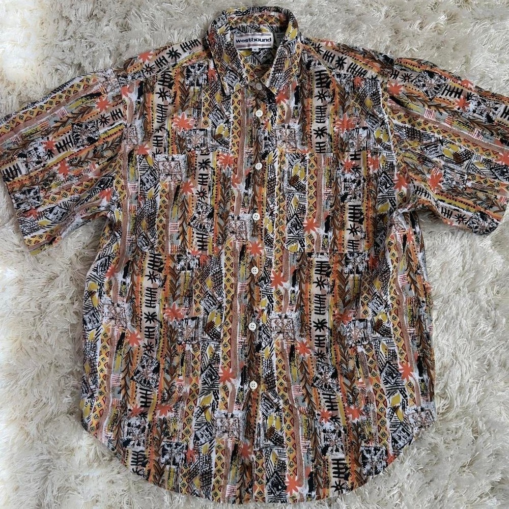 Westbound Mens 90s Vintage Abstract Geometric Button Up Shirt‎ Small Multicolor